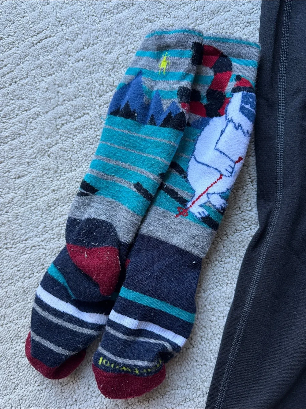 XXS 4/5 Kids Black Thermal Long Johns REI with SmartWool ski socks